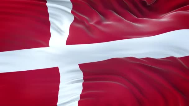 Dänemark Flagge Weht Wind Mit Detailreicher Stoffstruktur Nahtlose Schleife — Stockvideo