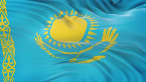 Kazachstan Vlag Zwaaiend Wind Met Zeer Gedetailleerde Stof Textuur Naadloze — Stockvideo