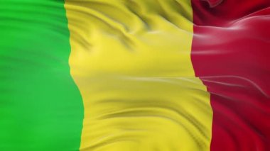 Rüzgarda dalgalanan Mali bayrağı son derece detaylı kumaş dokusuyla. Kusursuz döngü
