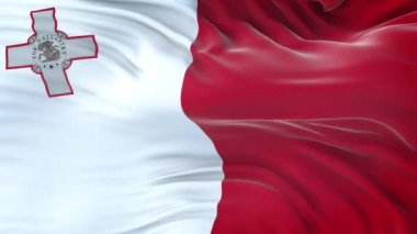 Rüzgarda dalgalanan Malta bayrağı son derece detaylı kumaş dokusuyla. Kusursuz döngü