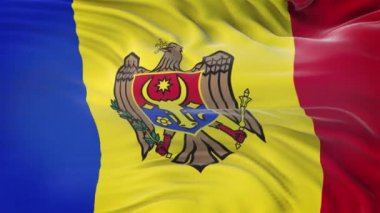 Moldova bayrağı son derece detaylı kumaş dokusuyla rüzgarda dalgalanıyor. Kusursuz döngü