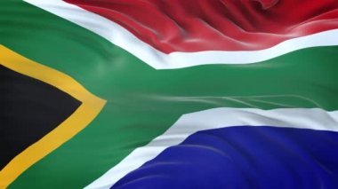 Güney Afrika bayrağı son derece detaylı kumaş dokusuyla rüzgarda dalgalanıyor. Kusursuz döngü