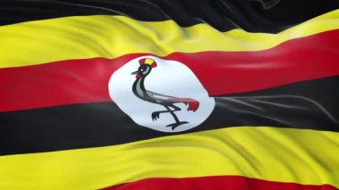 Uganda bayrağı son derece detaylı kumaş dokusuyla rüzgarda dalgalanıyor. Kusursuz döngü