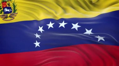 Venezuela bayrağı son derece detaylı kumaş dokusuyla rüzgarda dalgalanıyor. Kusursuz döngü