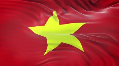 Vietnam bayrağı son derece detaylı kumaş dokusuyla rüzgarda dalgalanıyor. Kusursuz döngü