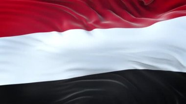 Yemen bayrağı son derece detaylı kumaş dokusuyla rüzgarda dalgalanıyor. Kusursuz döngü