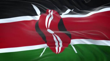 Kenya bayrağı son derece detaylı kumaş dokusuyla rüzgarda dalgalanıyor. Kusursuz döngü