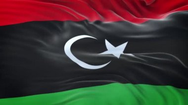 Libya bayrağı son derece detaylı kumaş dokusuyla rüzgarda dalgalanıyor. Kusursuz döngü