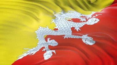 Bhutan bayrağı son derece detaylı kumaş dokusuyla rüzgarda dalgalanıyor. Kusursuz döngü