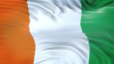 Fildişi Sahili (Fildişi Sahili) bayrağı rüzgarda son derece detaylı kumaş dokusuyla dalgalanıyor. Kusursuz döngü