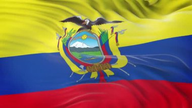 Ekvador bayrağı son derece detaylı kumaş dokusuyla rüzgarda dalgalanıyor. Kusursuz döngü