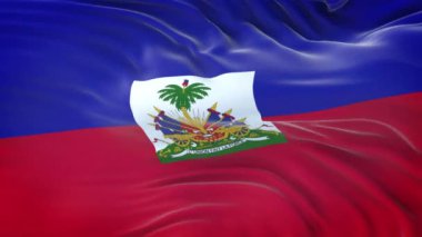 Son derece detaylı kumaş dokusuyla rüzgarda dalgalanan Haiti bayrağı. Kusursuz döngü