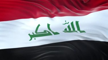 Irak bayrağı son derece detaylı kumaş dokusuyla rüzgarda dalgalanıyor. Kusursuz döngü