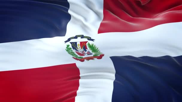 Δομινικανή Δημοκρατία Σημαία Κυματίζει Στον Άνεμο Εξαιρετικά Λεπτομερή Υφασμάτινη Υφή — Αρχείο Βίντεο