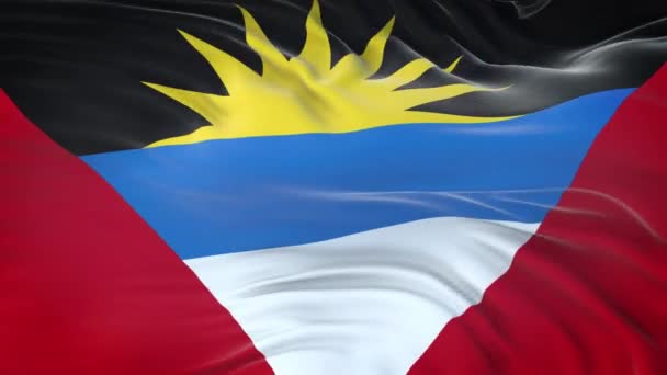 Флаг Антигуа Барбуды Размахивающий Ветру Подробной Текстурой Ткани Бесшовный Цикл — стоковое видео