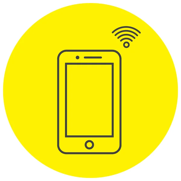 Teléfono con icono de línea de señal inalámbrica sobre fondo amarillo — Vector de stock