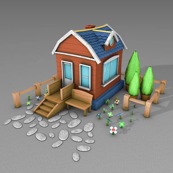 3D het platform model huis — Stockfoto
