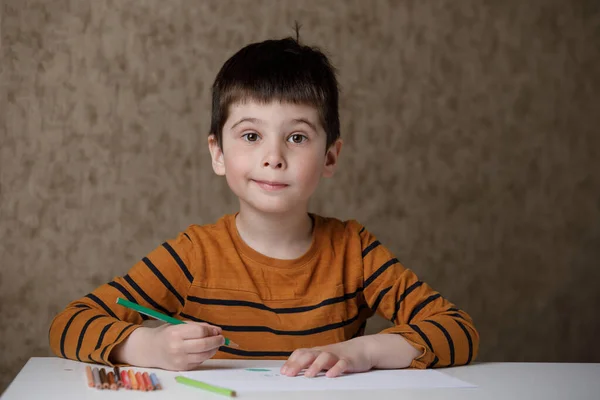 Een klein kind studeert aan de computer. Afstandsonderwijs thuis in quarantaine — Stockfoto