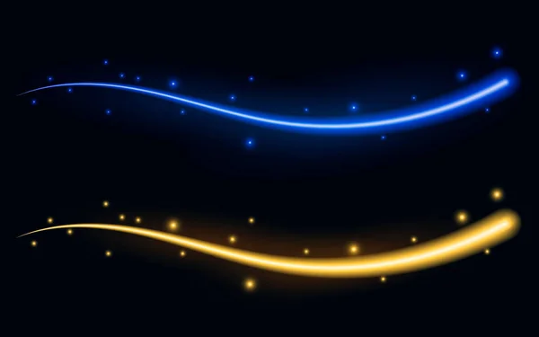 Leuchtende Linien blauer und goldener Farbe auf dunklem Hintergrund — Stockvektor