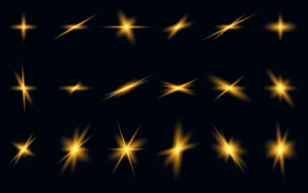 Zlaté záblesky na černém pozadí — Stockový vektor
