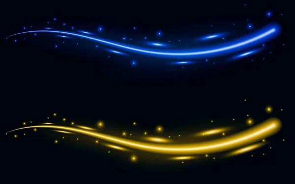 Abstraktes Gold und blaue Linien bewegen sich im Dunkeln — Stockvektor