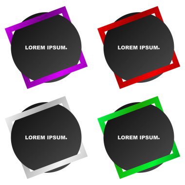 Banner veya logo. Bir kare ile bükülmüş ve Birleşik daire. Kabuk bir kare şeklinde. Farklı parlak renkler