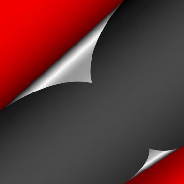 Bir kese kağıdın siyah kırmızı arka planı. İki bükülmüş köşe ışık yansıtır. Şablon web siteleri için. Metin için boş yer