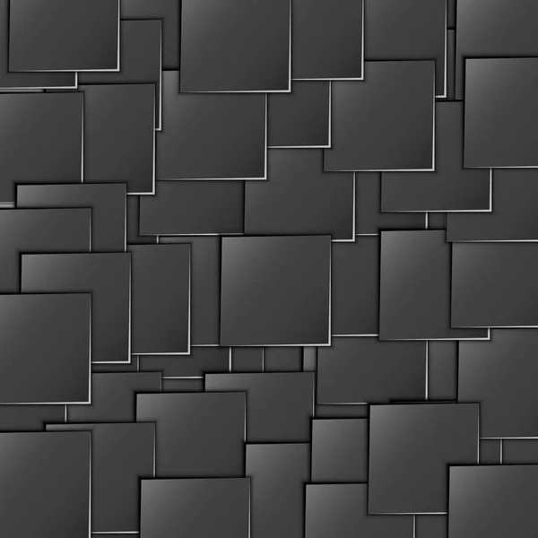 Cuadrados dimensionales, planos, negros están dispersos por todo el fondo de la ilustración. Muchos cuadrados están dispuestos uniformemente. Fondos de pantalla para sitios web — Vector de stock