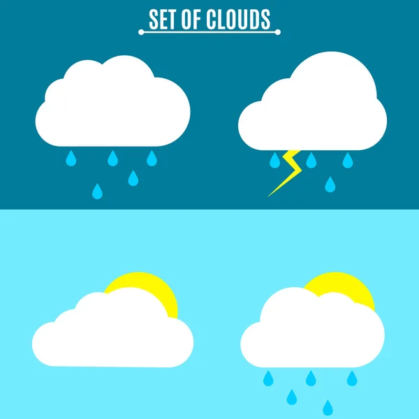设置。天气。在平面样式简单的矢量图。雷暴和雨在一个黑色的背景上。太阳和云光背景上. — 图库矢量图片