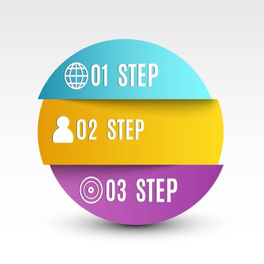 Infographics. Hacimsel kağıt şeritler bir daire şeklinde. Düşen gölge. Kağıt şeritler. Projeler için iş illüstrasyon. Başarılar, simgeler web için adımlar