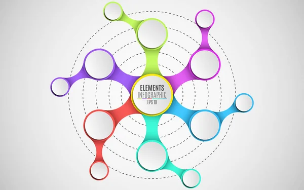 Des éléments 3D d'infographie pour vos projets d'entreprise. Papier vide, cercles tridimensionnels dans le métabolique de style. Une chaîne d'objets. Connexions multicolores. Illustration vectorielle dans un style plat — Image vectorielle