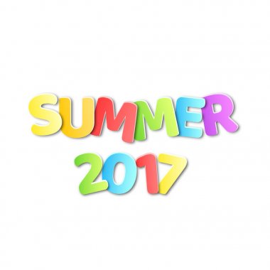Kağıt çok renkli metin adı yaz 2017 ile. Yaz arka plan. Düz bir stil vektör çizim