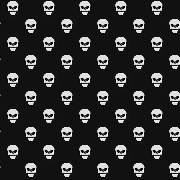 Abstraktes Muster. weiße Totenköpfe auf schwarzem Hintergrund. Tod im Dunkeln. Vektor-Illustration im flachen Stil — Stockvektor