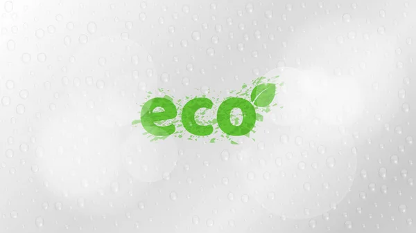 Ecological background. A stylish inscription in the style of grunge. Glare bokeh. Pure ecology and nature. Clean and fresh drops of water. Vector illustration — Stock Vector