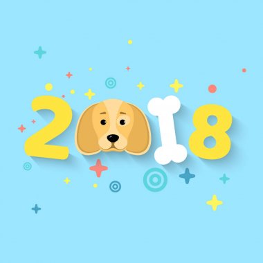 2018 yıl. Sarı dünya köpek yılı. Bir modeli farklı, çok renkli semboller gelen. Kaotik sayılardır. Beyaz kemik. Düşen gölge. Düz bir stil vektör çizim