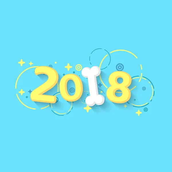 Rok 2018. Rok psa žlutá země. Kreslené postavy a sněhobílé kost pro kalendář. Vektorové ilustrace v ploché styl — Stockový vektor