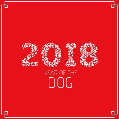 Dünya köpek yılı. Köpek parça rakamları. Beyaz zemin üzerinde bir köpek ayak izleri. Düz bir stil vektör çizim