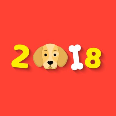 2018 sarı dünya köpek yılıdır. Çok güzel çizgi film köpeğe benziyor. Karikatür rakamlar. Takvim için kapak. Düz bir stil vektör çizim