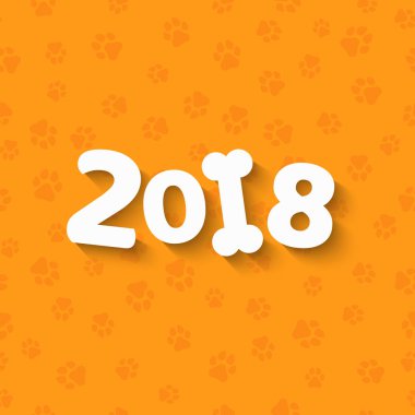 2018 sarı dünya köpek yılıdır. Karikatür rakamlar. Beyaz kemik. Sarı bir köpek bir desen izler. Takvim için kapak. Düz bir stil vektör çizim