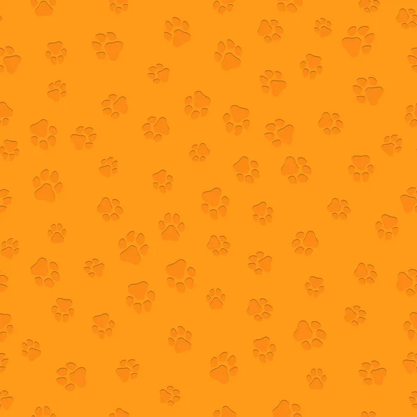 Ein Muster von Eckspuren unterschiedlicher Größe. Volumetrische 3D-Spuren eines Hundes orangefarbener Farbe. Vektor-Illustration im flachen Stil — Stockvektor