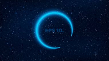 Yıldızlı gökyüzü arka planı mavi renk neon satırından aydınlık afiş. Harika, kozmik uzay. Parlak yıldız içinde belgili tanımlık karanlık. Vektör çizim