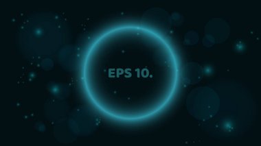 A yuvarlak, siyah bir arka plan üzerinde parlayan mavi afiş. Bir kabarcık şeklinde afiş. Projeleriniz için bir yer. Parlak, parlama uçan. Vektör çizim