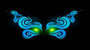 Karanlıkta parlayan yeşil gözlü. Güzel, düzgün desen mavi. Gizemli gözler Monster. Sanat ve tasarım. Vektör çizim