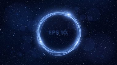 Yıldızlı gökyüzü arka planı mavi çizgiler parlak neon, dönen bayrağı. Alanı desen projesi için. Büyük ve fantastik gökada. Vektör çizim