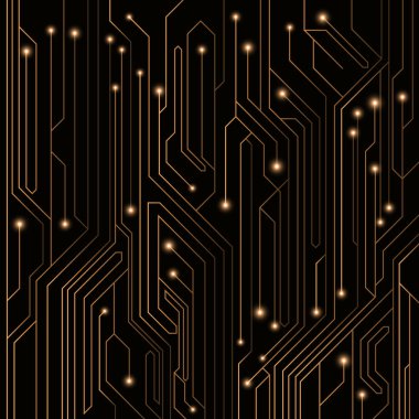 Yüksek teknoloji bilgisayar kurulu LED ile parlak neon bağlayıcılar ile turuncu renk arka plan. Bilgisayar devre. Büyük bir elektronik ağ. Vektör çizim