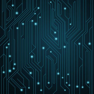 Yüksek teknoloji arka plan. Parlak neon konektörler ile anakart. Bilgisayar devre. Vektör çizim