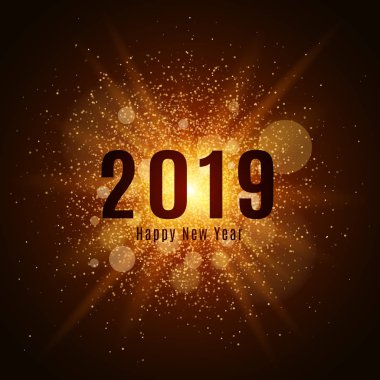 Siyah bir zemin üzerine altın parlak toz. Mutlu yeni yıl 2019. Takvim için kapak. Vektör çizim