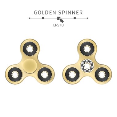 Beyaz bir arka plan üzerinde gerçekçi altın spinner. Parlak yatak. Modern antistress oyuncak parmaklar için. Vektör çizim