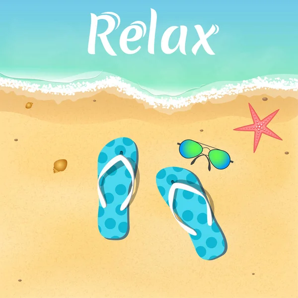 Slates, starfish and sunglasses by the sea. Opening of the summer season. Relax on the beach. Vector illustration — Stock Vector