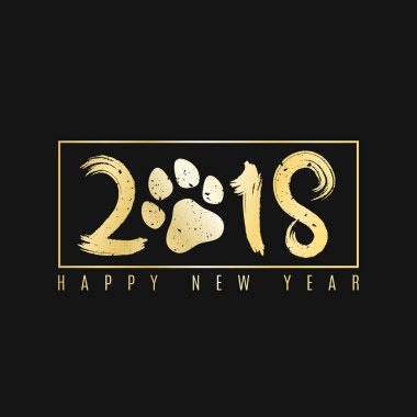 2018 yıl köpek. Altın afiş metin projeleriniz için ile. Grunge fırça. Golden köpek track. Dergi için kapak. Boyalı resimler. Vektör çizim